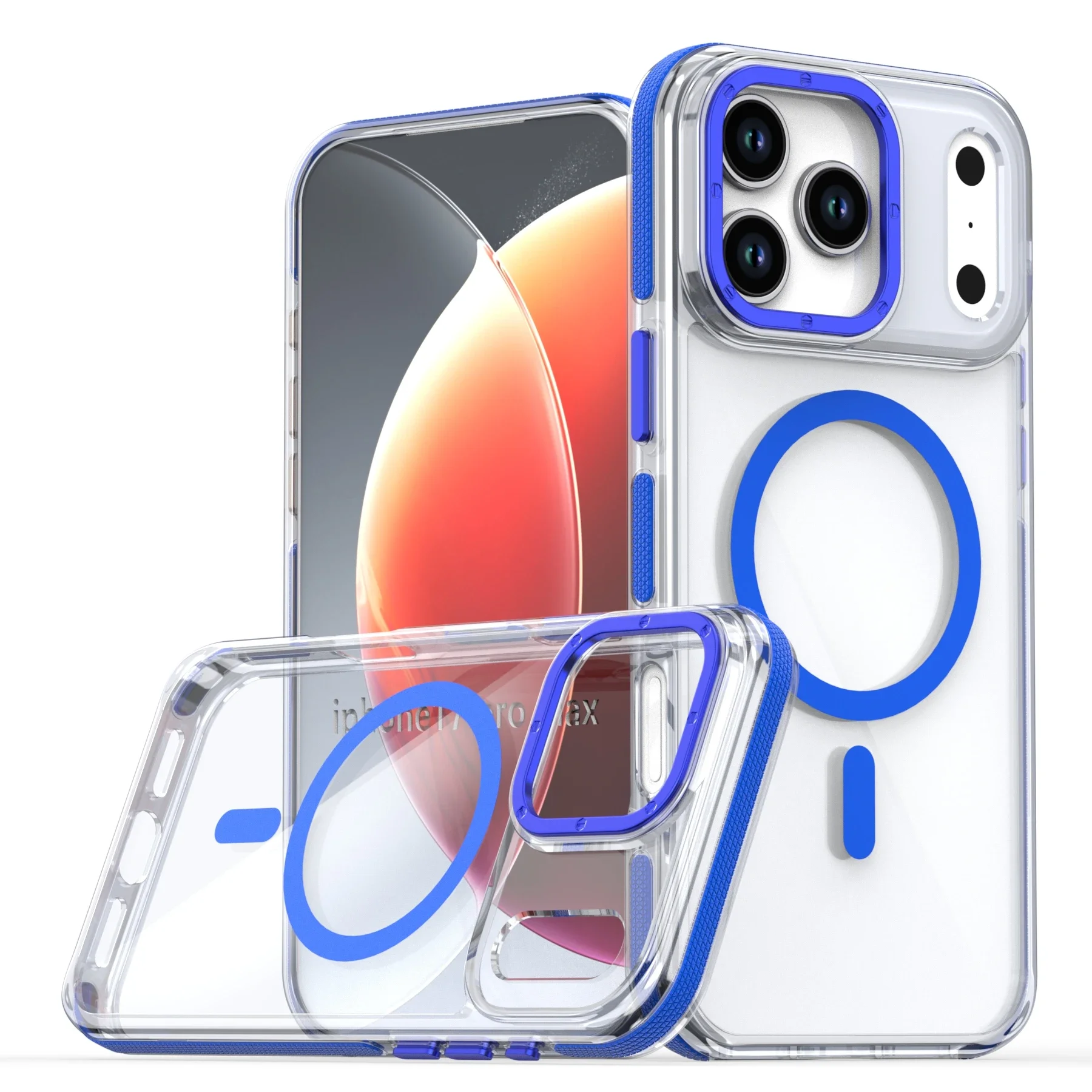 (azul, Iphone 17 Pro) Capa Protetora Transparente Magnética De Luxo, À Prova De Choque E Com Carregamento Sem Fio.