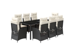 Garden Dining Set, Garden Dining Sets Vidaxl Preto Rattan / Vime (190 Cm Table Length)