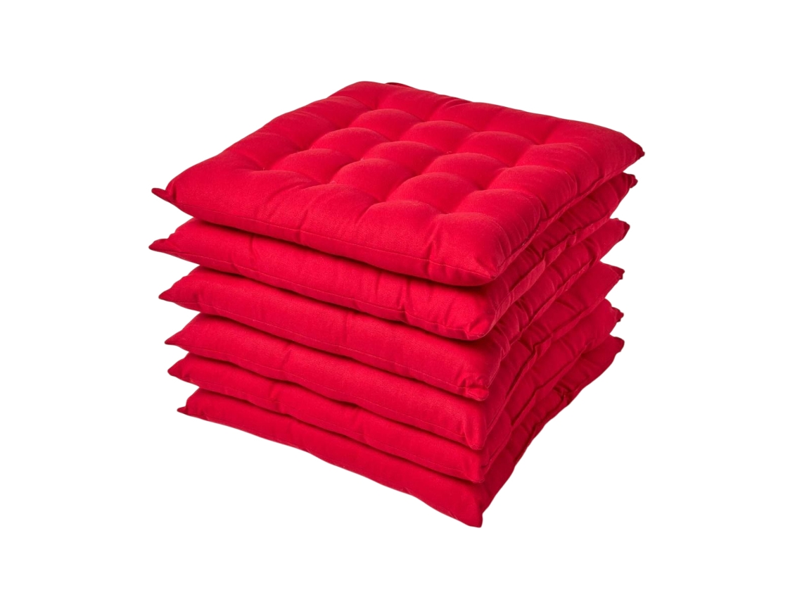 Homescapes Red Plain Seat Pad With Button Straps, Cotton, 40 X 40 Cm, Set Of 6