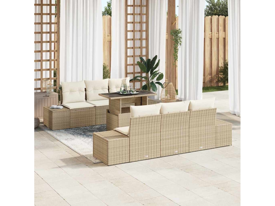 Vidaxl Conjunto De Sofá De Jardim 7 Unid. Bege E Creme