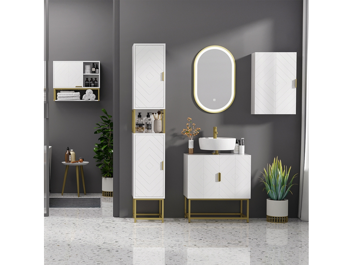 Armário de Banheiro Suspenso com 1 Puxador de Aço e Prateleiras Ajustáveis 40x15x60 Cm Branco S/MARCA