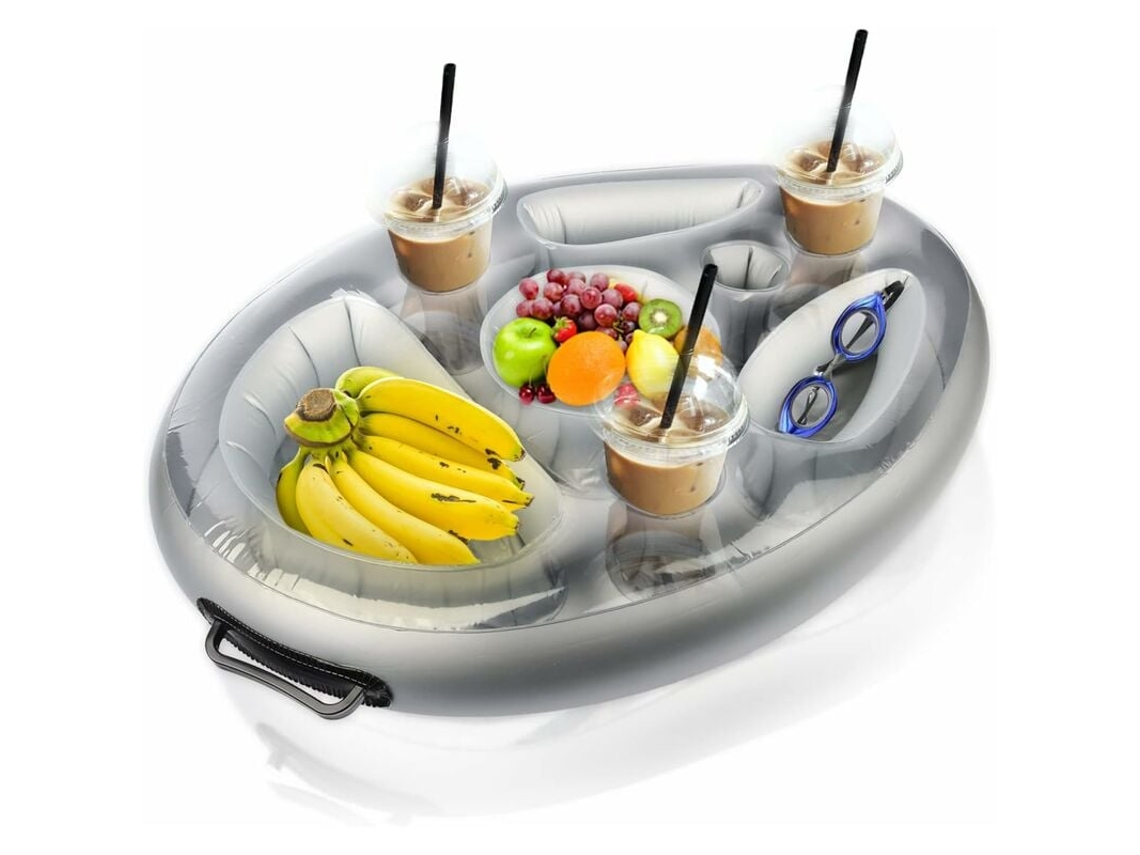 Bandeja Inflável Flutuante Para Bebidas - Bandeja Com 8 Compartimentos Para Bebidas E Petiscos, Perfeita Para Piscinas, Banheiras De Hidromassagem E U
