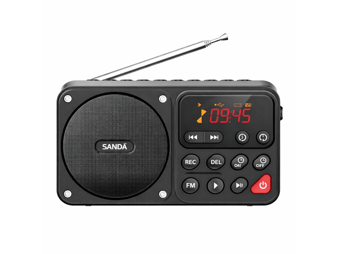 Rádio Portátil Bluetooth Multifuncional Com Ecrã Digital Sanda Sd-4038 Preto