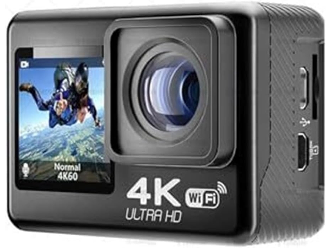 Câmera de Ação 4k com Estabilização de Imagem, À Prova D'água Até 30m, Dupla SFUSHOS