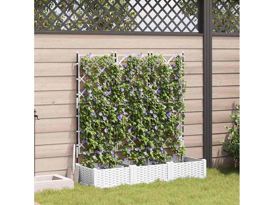 Vidaxl Vaso De Jardim 3 Unid. Branco 120 X 40 X 125,5 Cm Pp