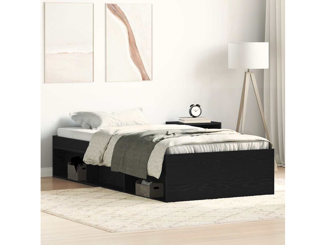 Vidaxl Estrutura De Cama Sem Colchão, Carvalho Preto, 100x200 Cm, Madeira Engenheirada