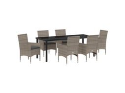 Conjunto 7 Conjunto De Jantar Para Jardim Vidaxl Cinzento Vime Pe (200 X 80 X 73 Cm)