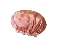 Touca De Banho Impermeável De Camada Dupla Para Mulheres, Touca De Banho Reutilizável Com Estampa Fofa, Rosa