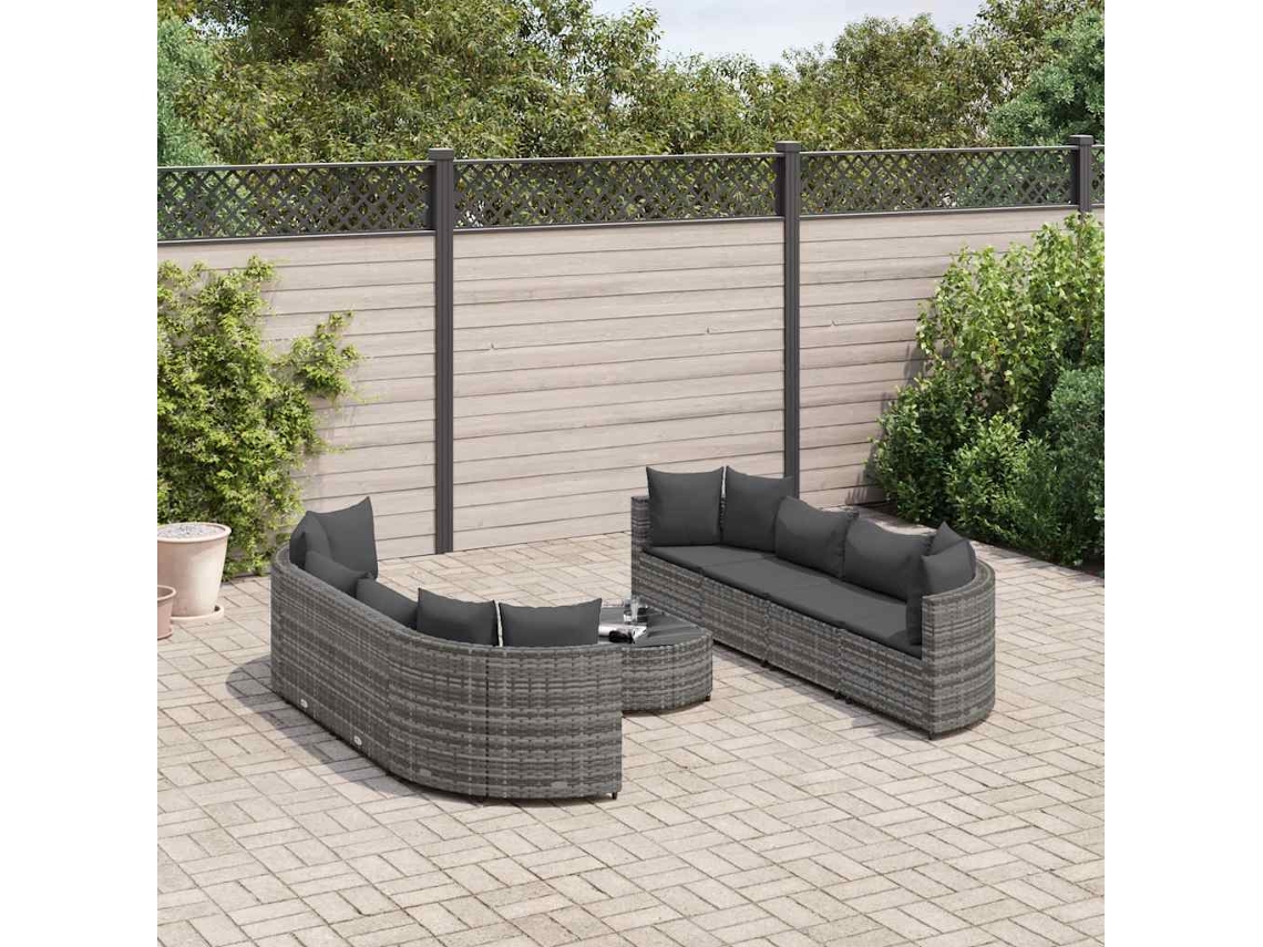 Vidaxl 9 Pcs Conjunto Sofás P/ Jardim Com Almofadões Vime Pe Cinzento