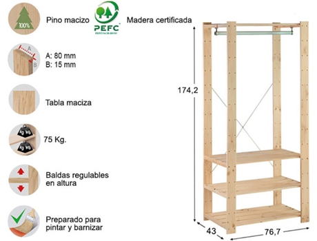 KIT ESTANTE EVOLUTION 175X76,7X43CM 