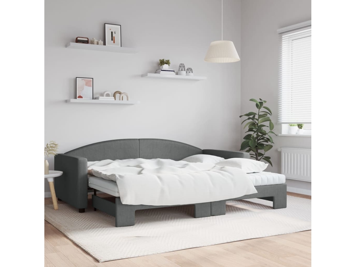 Vidaxl Sofá cama C/ Gavetão e Colchões 90x200cm Tecido Cinzento escuro