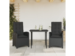 3 Pcs Conjunto De Jantar P/ Jardim C/ Almofadões Vime Pe Preto Dkd Home Decor