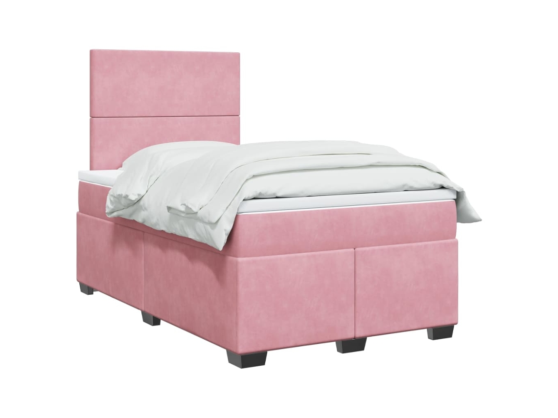 Vidaxl Cama Boxspring Com Colchão 120x200 Cm Veludo Rosa