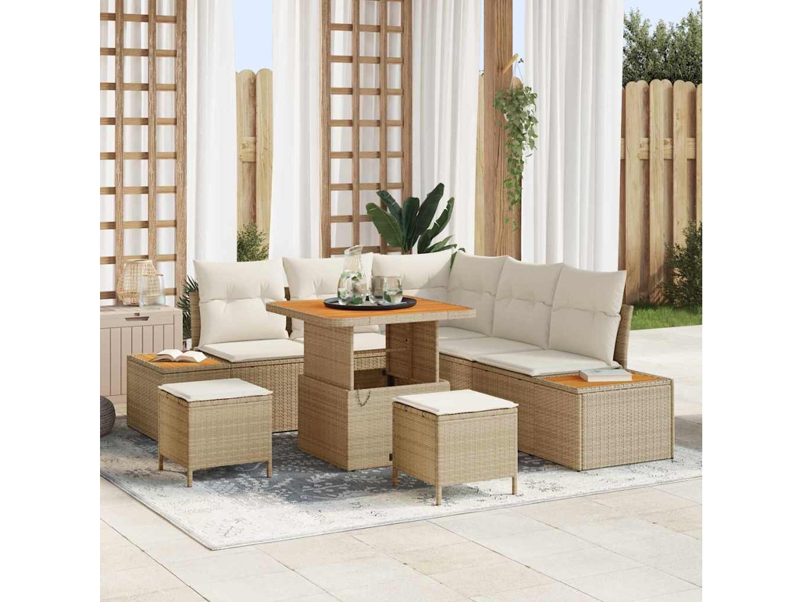 Vidaxl Conjunto De Sofá De Jardim 8 Unid. 7-número De Lugares Bege