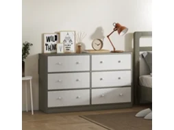 Cómoda Quarto Aço+mdf Homeluso Cd018 6 Gavetas Tecido 114x30x70 Cm Branco E Cinza
