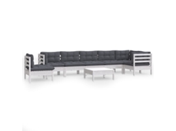 Conjunto de 9 Garden Lounge com Almofadões Pinho Maciço Branco MAISON EXCLUSIVE