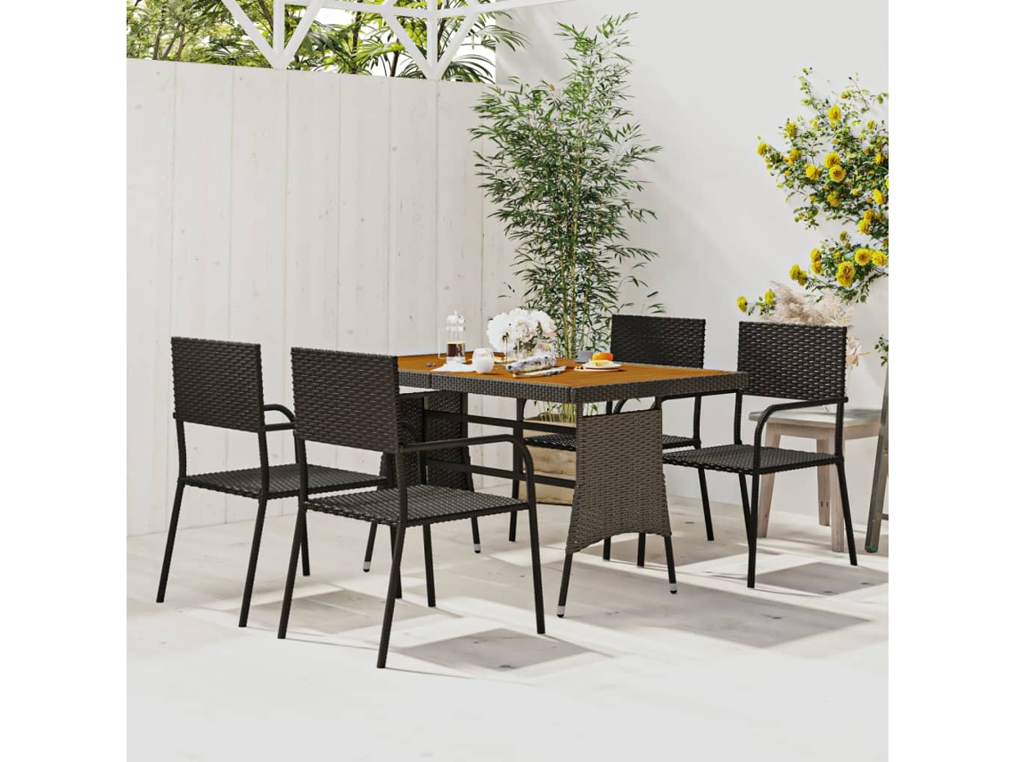 Vidaxl 5 Pcs Conjunto De Jantar P/ Exterior Vime Pe Preto