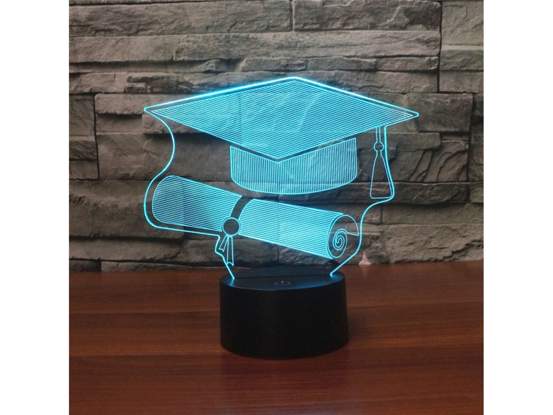 Luminária Noturna Decorativa 3d Led Criativa com Base Preta em Formato de Boné Solteiro, Versão com Controle Remoto e 16 Cores BRILVIBERA