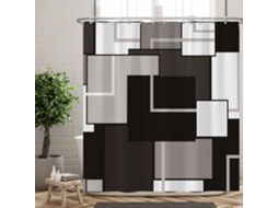 Cortina De Chuveiro Geométrica Preta 180x200cm Estampa Abstrata Em Preto Branco E Cinza Com Grade Estilo Moderno E Vayotoy