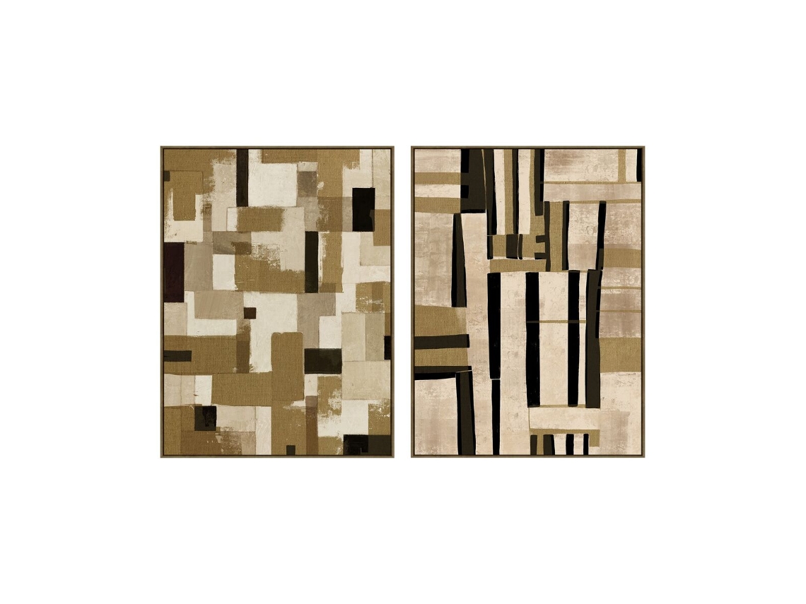 Pintura Home Esprit Castanho Bege Moderno Com Relevo Urbana 90 X 4 X 120 Cm (2 Unidades)
