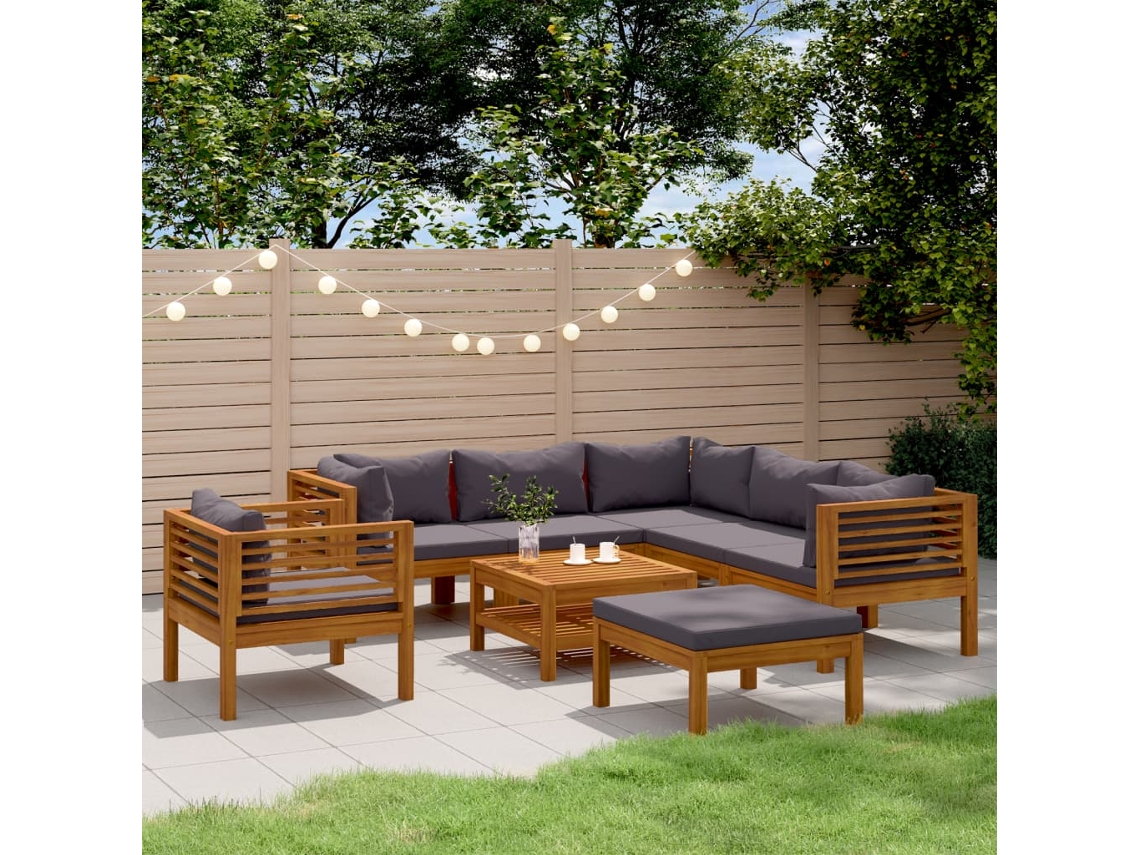 Vidaxl 8 Pcs Conjunto Lounge De Jardim Com Almofadões Acácia Maciça