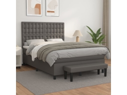 Vidaxl Cama Com Molas/colchão 140x190 Cm Couro Artificial Cinzento