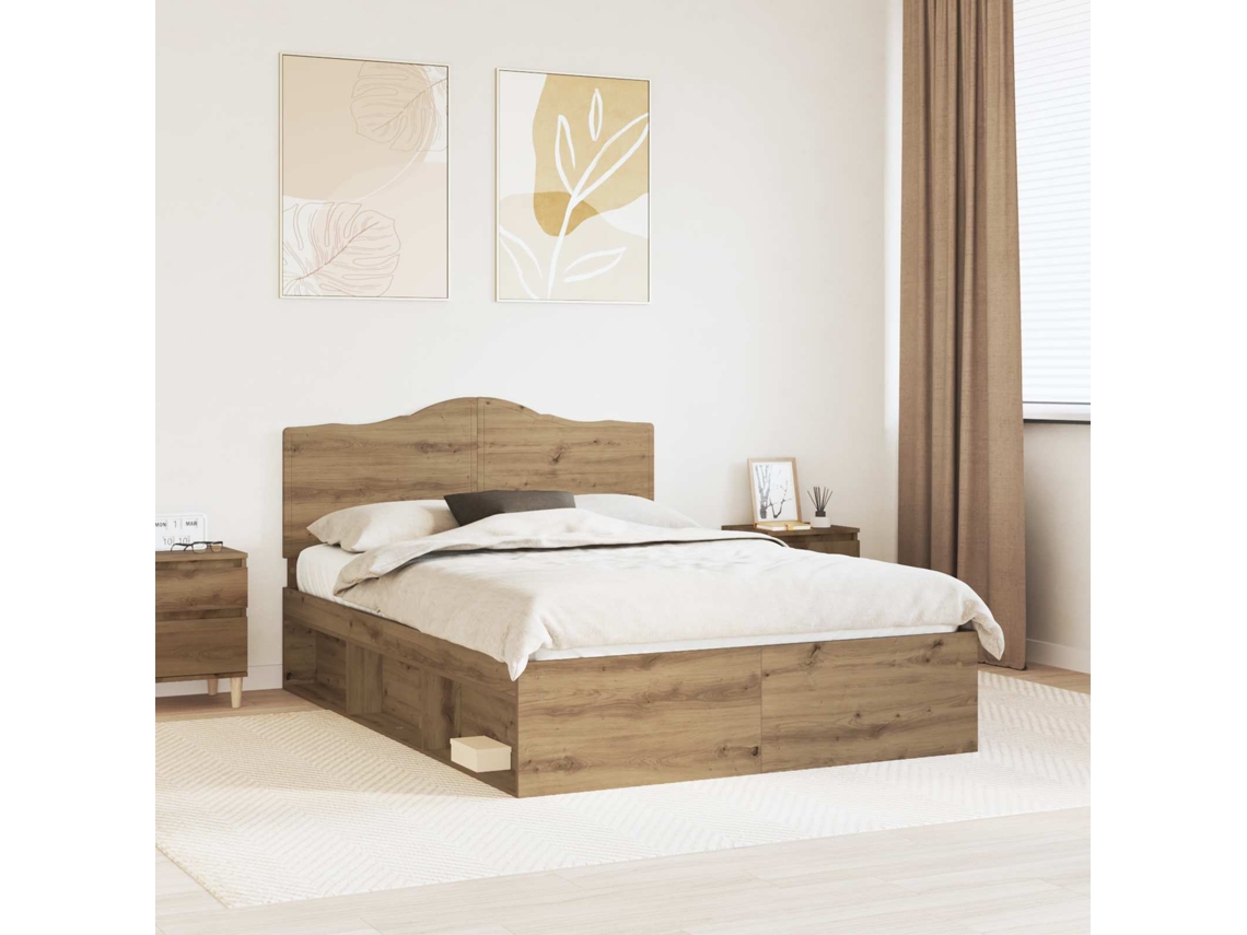 Vidaxl Estrutura Da Cama Com Cabeceira Carvalho Artesanal 150 X 200 Cm