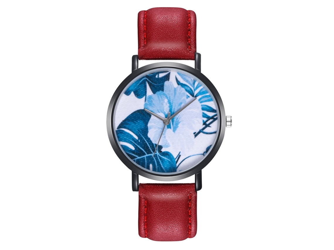 Relógio de quartzo preciso com pulseira de couro genuíno para meninas - Vermelho
