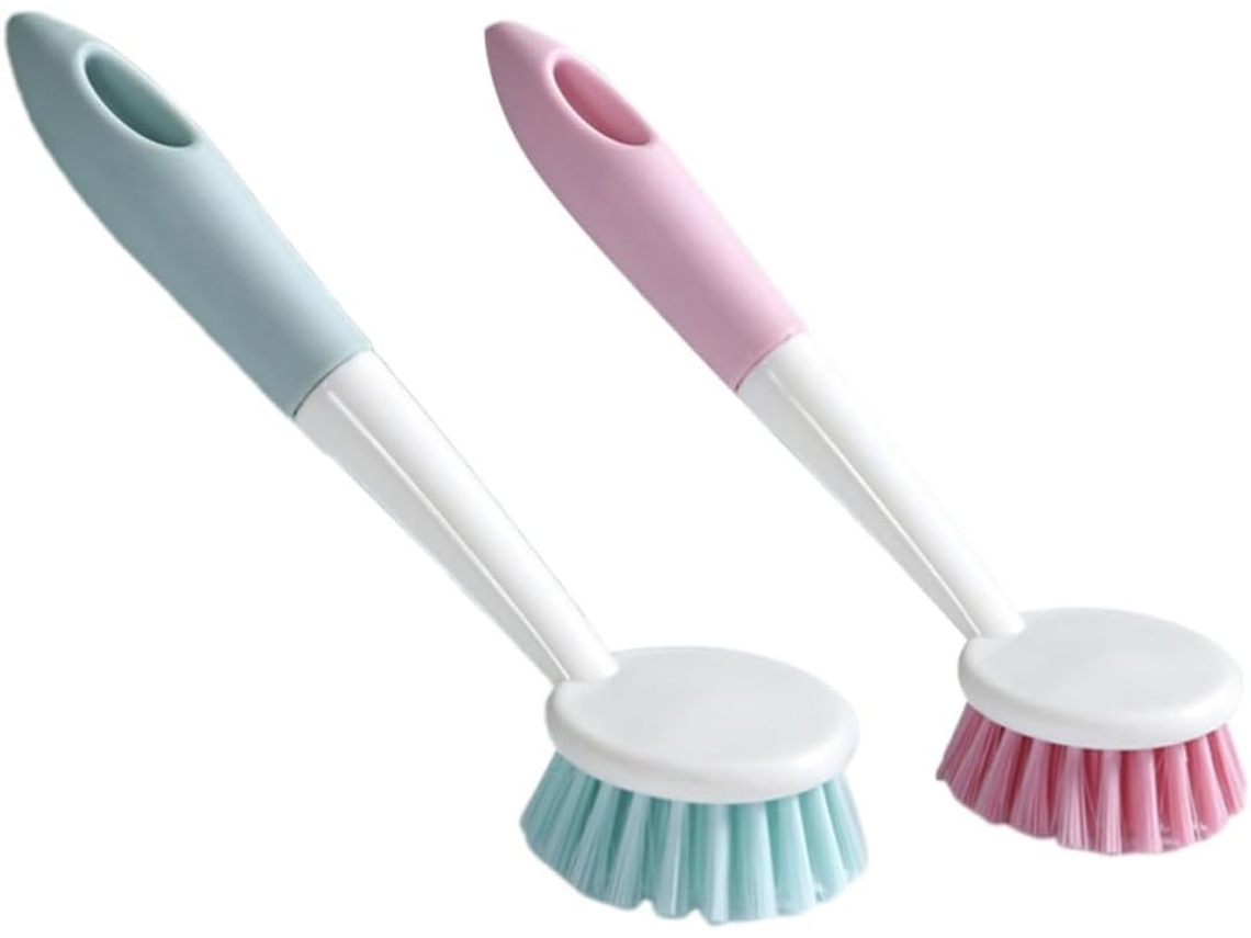 Conjunto De 2 Escovas Lavar Louça Plástico Com Cabo Longo, Seguras Para Utensílios Antiaderentes, Adequadas Para A