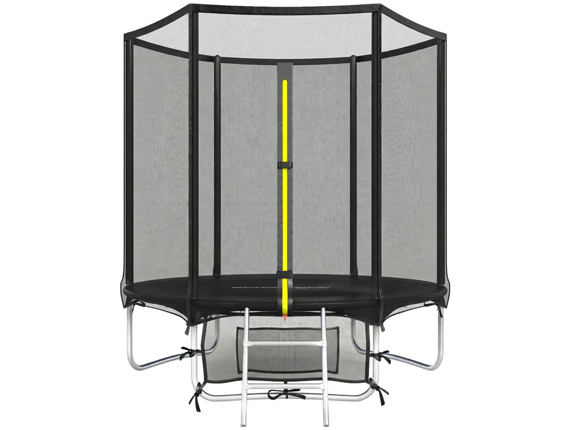 Cama Elástica Externa Ø183 Cm para Crianças a Partir de 6 Anos e Adultos, com Rede de Segurança e Escada de 2 Degraus, Preta.