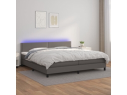 Vidaxl Cama Box Spring C/ Colchão/led 200x200cm Couro Artificial Cinza