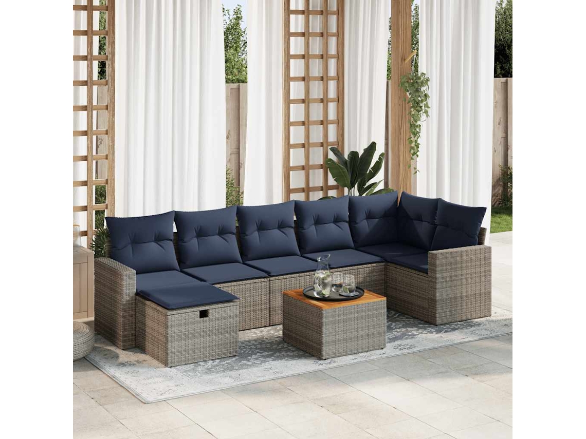 Vidaxl 8 Pcs Conjunto Sofás De Jardim C/ Almofadões Vime Pe Cinzento
