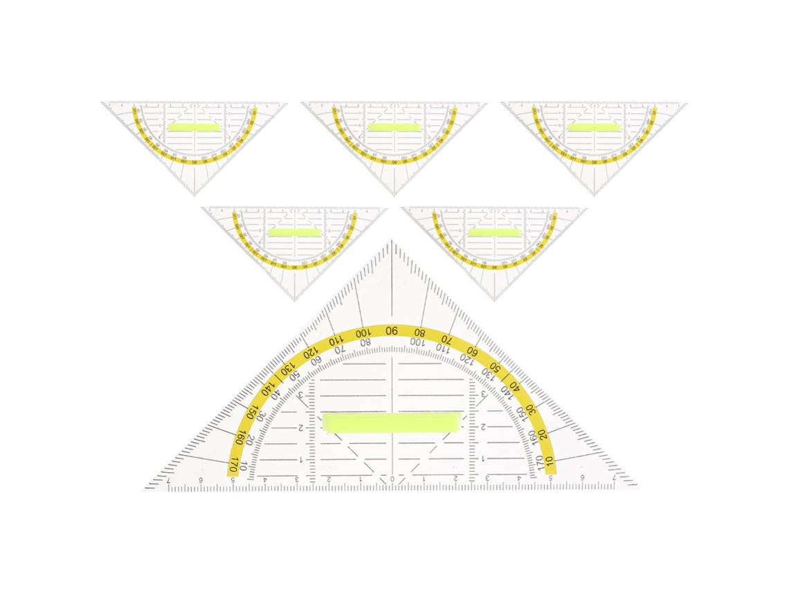Conjunto multifuncional com 6 peças em plástico PP, régua triangular portátil com superfície resistente e