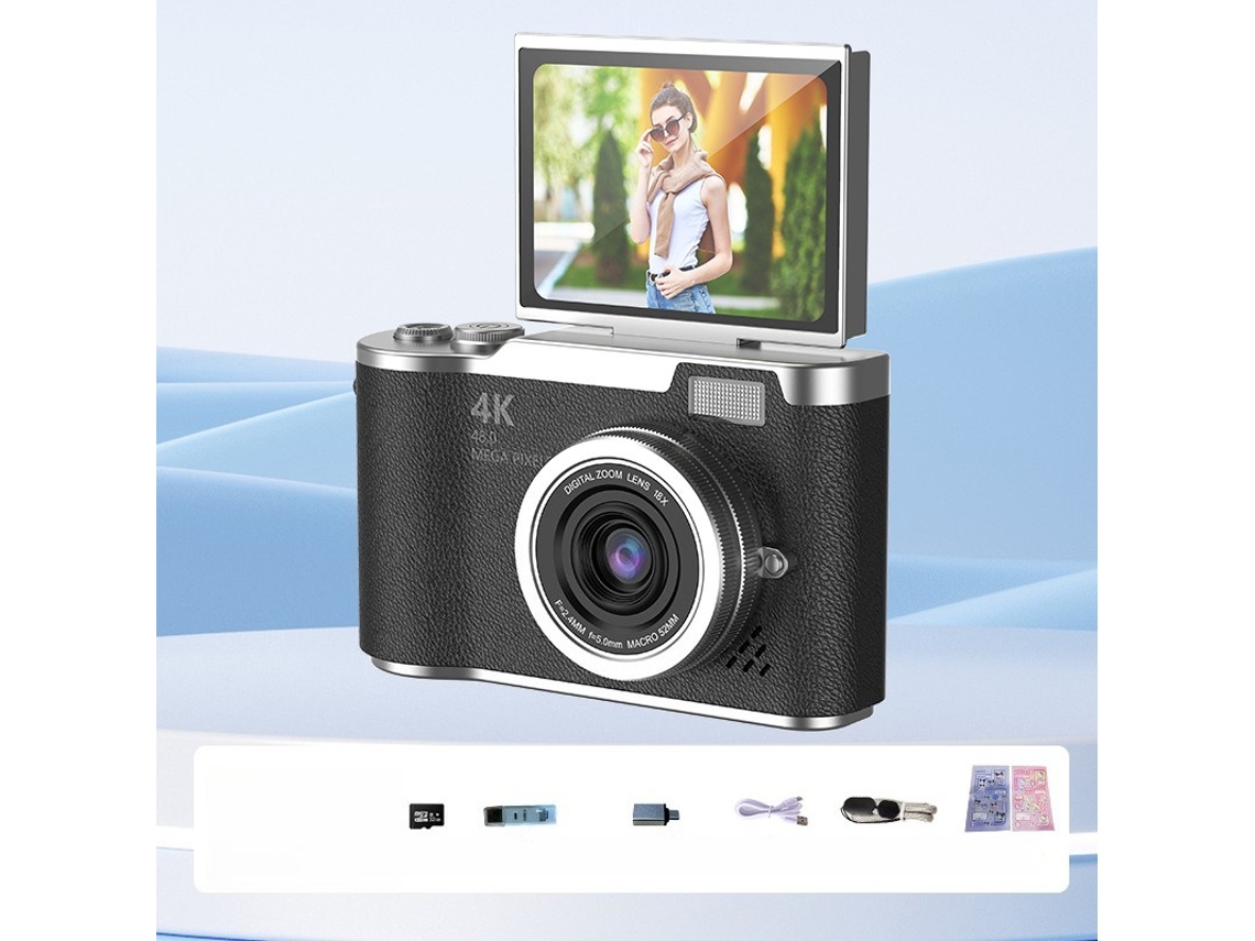 Câmara 4k 48mp para Iniciantes,ecrã Flip 180°, Autofoco, 8x Zoom, 32gb Cartão Preto HEXINYIGJLY