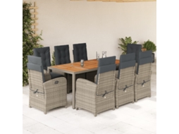 9 Pcs Conjunto De Jantar P/ Jardim C/ Almofadões Vime Pe Cinza Dkd Home Decor