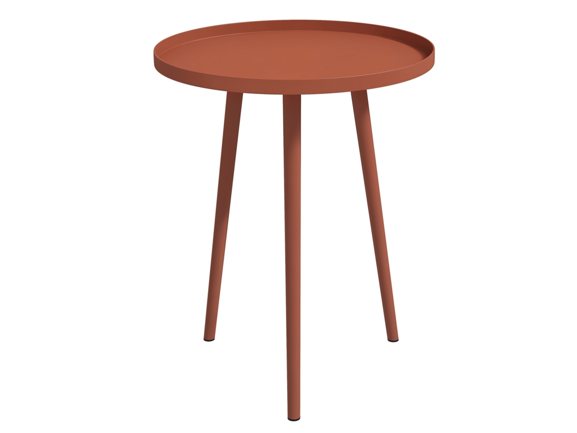 Mesa De Centro Redonda Para Jardim. Mesa Lateral Para Exterior Com Aro Redondo Em Aço. Dimensões: Ø40 X 50a Cm, Vermelha.