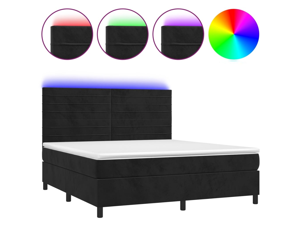 Conjunto 1 Cama Box Spring Vidaxl Preto Veludo (203 X 180 X 128 Cm)