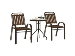 Conjunto de jardim de 3 peças com 2 cadeiras empilháveis e mesa com bancada de vidro, cor marrom escuro