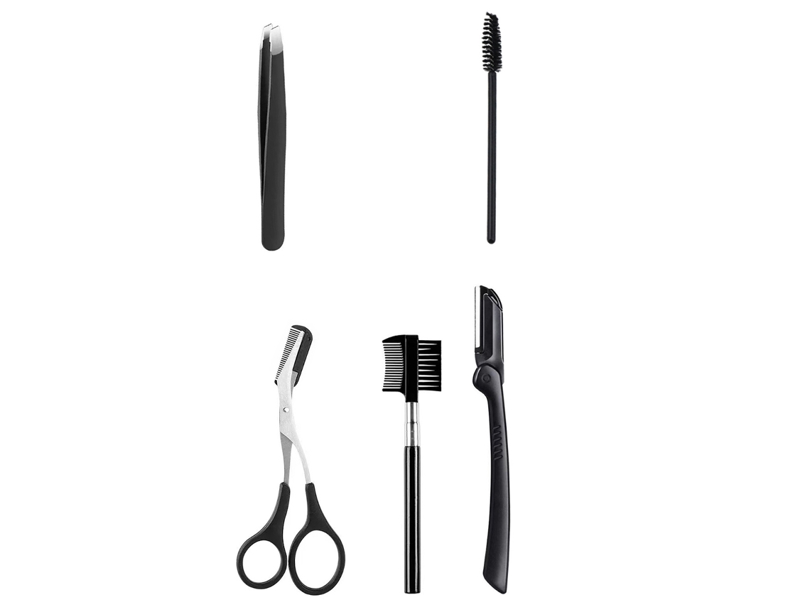 Kit de Sobrancelhas 6 em 1 Inclui Lâminas Escova Tesouras e Pinças RNEMITERY