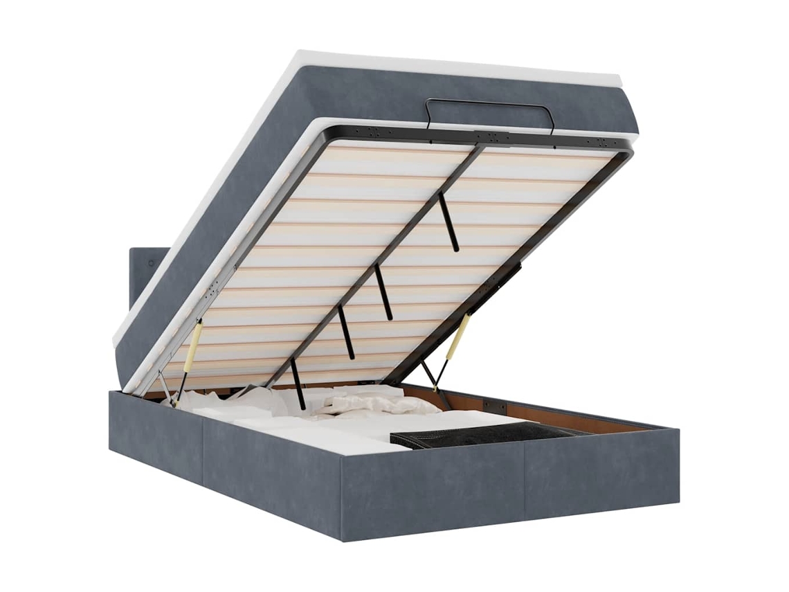 Cama Otomana com Colchão Leds Veludo Cinza Escuro MAISON EXCLUSIVE (120x190 cm)