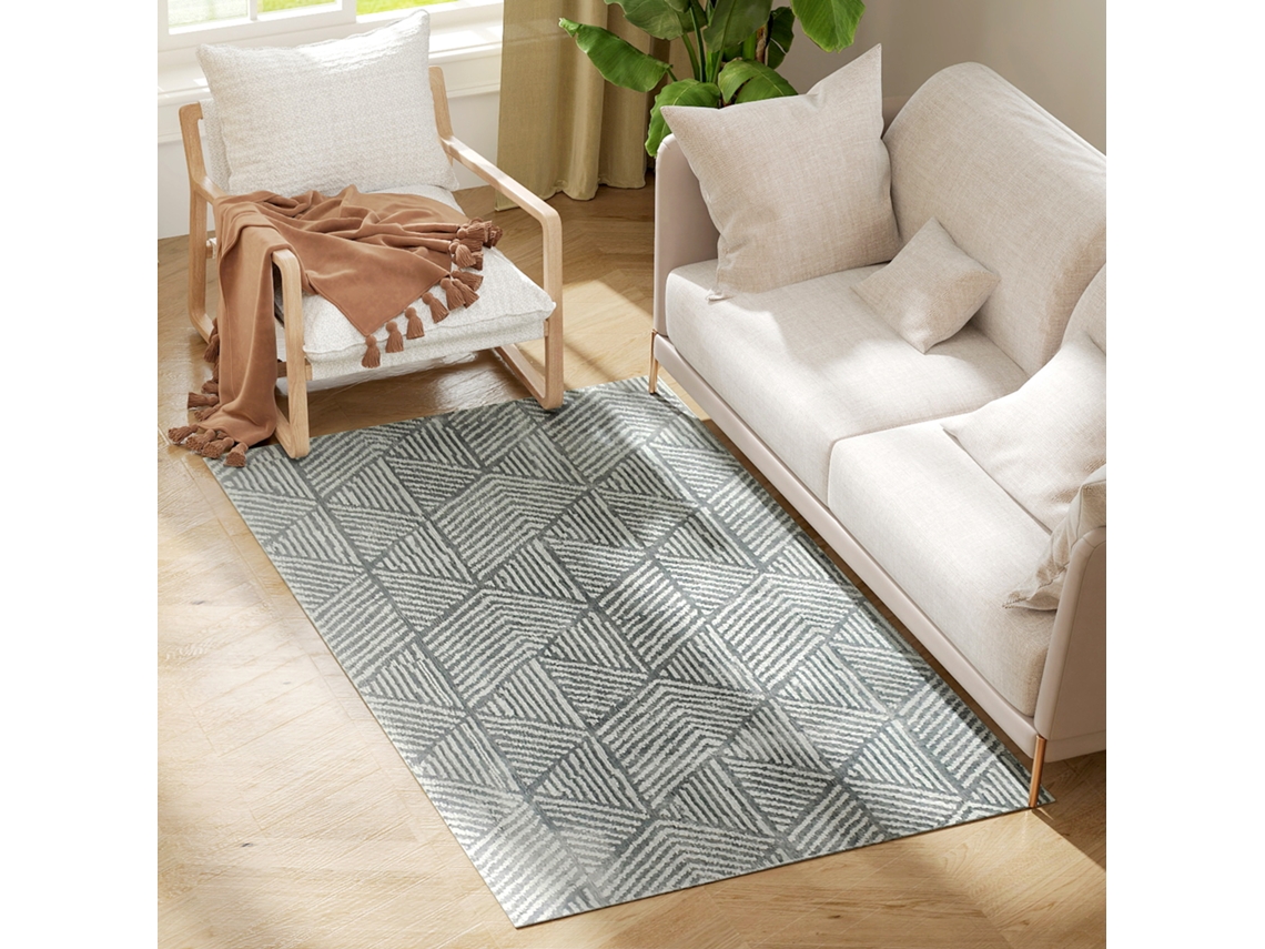 Tapete Sala Estar 170x120 Lavável Pelo Curto Estilo Moderno Cinzento Escuro
