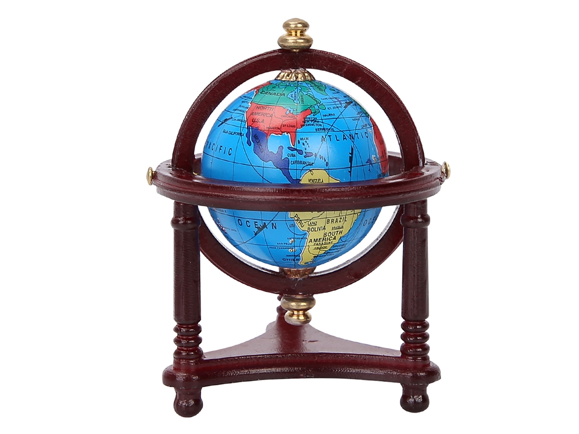 Mali globo Mini Giratório Decorativo para Casa de Bonecas em Escala 1/12 Madeira Rosa