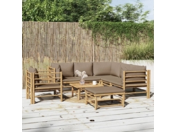 Vidaxl 8 Pcs Conj. Lounge Jardim Bambu Almofadões Cinzento-acastanhado