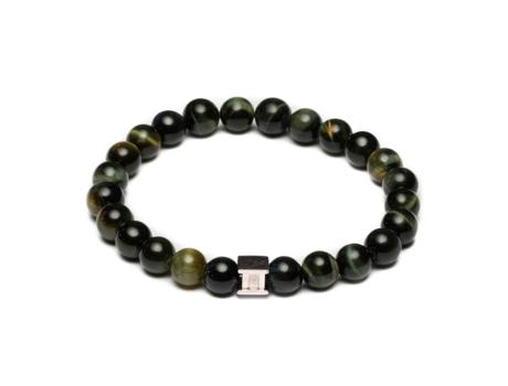 Pulseira Gêmeos Evergreen Cor Branca Tamanho 20 Cm Olho De Tigre Verde Gemini