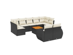 Conjunto de 10 Sofás de Jardim com Almofadões Vime Pe Preto MAISON EXCLUSIVE