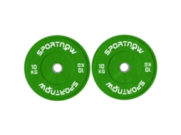 Kit 2 discos de peso 10kg em borracha com furo de 5cm para halteres e barras verde BTFORUS