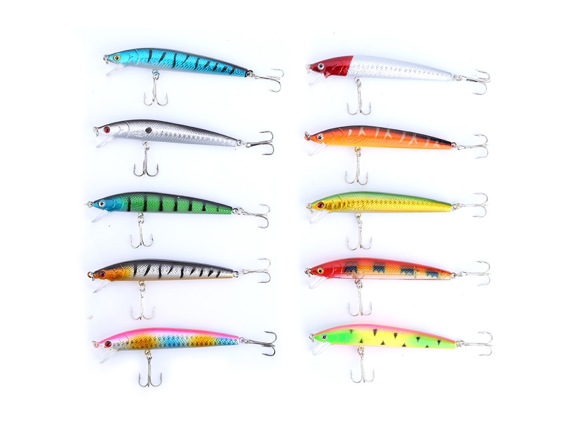 10pcs Iscas de Pesca Coloridas 95mm Crankbaits com Anzóis Afiados