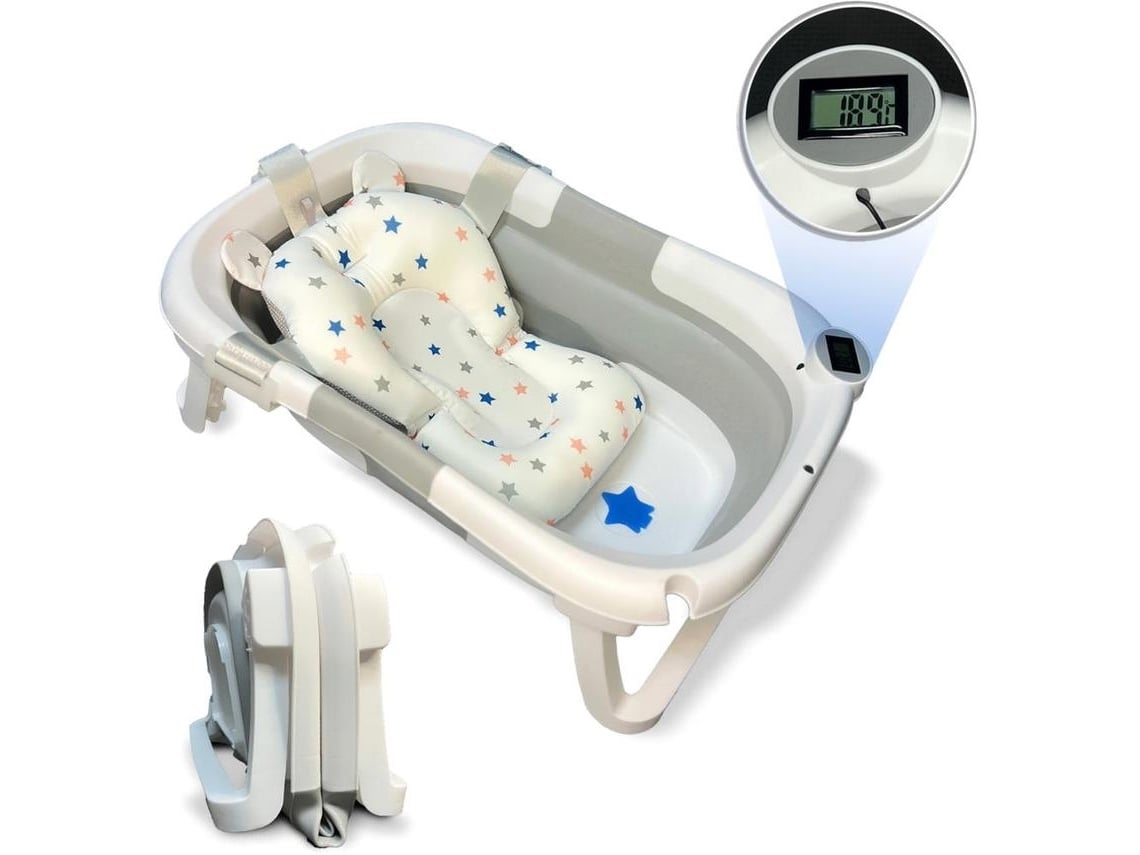 Banheira Portátil Dobrável Cinzenta Para Bebé Com Design Ergonómico, Almofada Antiderrapante, Termómetro Integrado E Tampa De Segurança Home X Gym (Outlet Grade A)