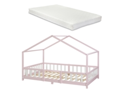 Cama de Criança Treviolo Forma de Casa Pinho Colchão 140X200Cm Rosa [EN.CASA]