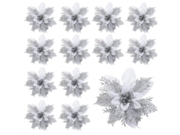 12 Peças De Flor Artificial De Natal Poinsettia Estrela De Natal 14cm Glitter